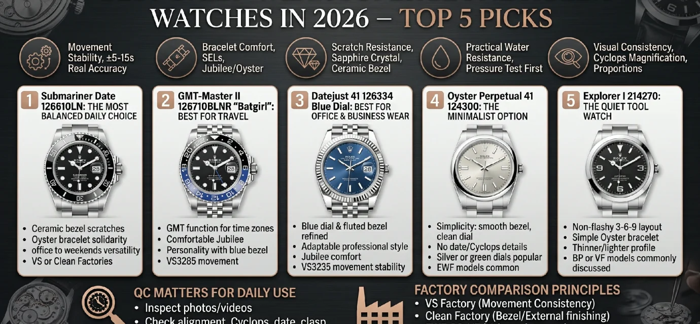 Best Daily-Wear Superclone Rolex Watches in 2026 – Top 5 Picks