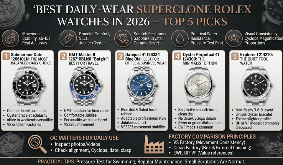 Best Daily-Wear Superclone Rolex Watches in 2026 – Top 5 Picks